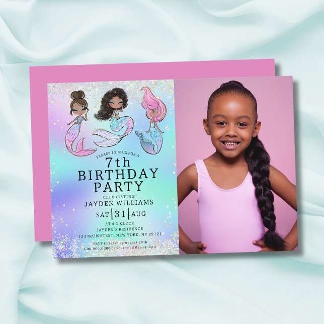 Invitation Mignonne Sirène Anniversaire Black Hair Girl Photo (Créateur téléchargé)