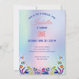 Invitation Mignonne sirène colorée Arc-en-ciel Anniversaire e