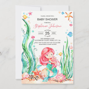 Invitation Mignonne sirène d'aquarelle sous le Baby shower ma