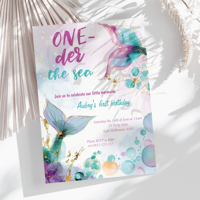 Invitation Mignonne Sirène One der The Sea 1er Anniversaire (Créateur téléchargé)