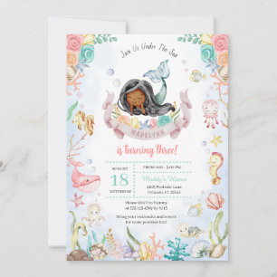 Invitation Mignonne Sirène Sous La Piscine De Mer Fête Annive