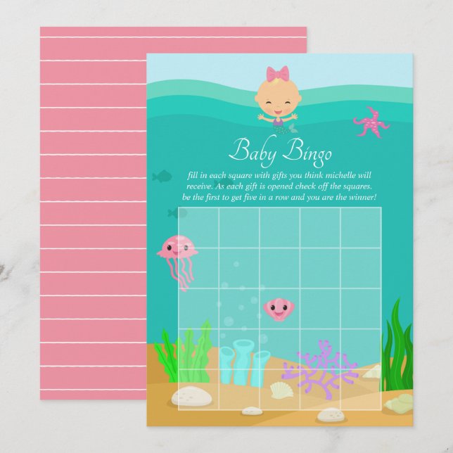 Invitation Mignonne sirène sous le Baby shower de fille de la (Devant / Derrière)