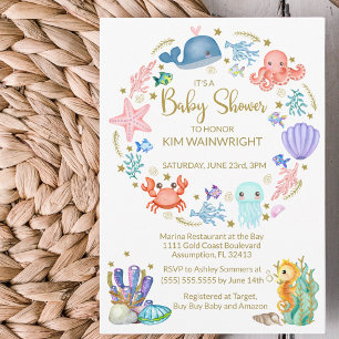 Invitation Mignonne sous la mer Baby shower neutre de genre