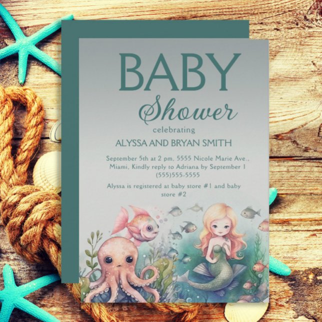 Invitation Mignonne sous la mer Sirène Baby shower de poisson (Créateur téléchargé)