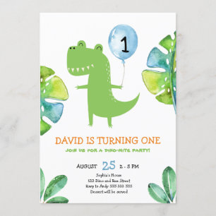 Invitation Mignonne T-Rex Boy Premier Anniversaire Dinomite D