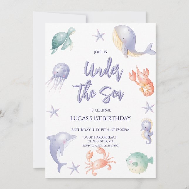 Invitation Mignonne Under the Sea Boy Anniversaire (Devant)