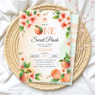 Invitation Mignonne une pêche douce Première fête d'anniversa