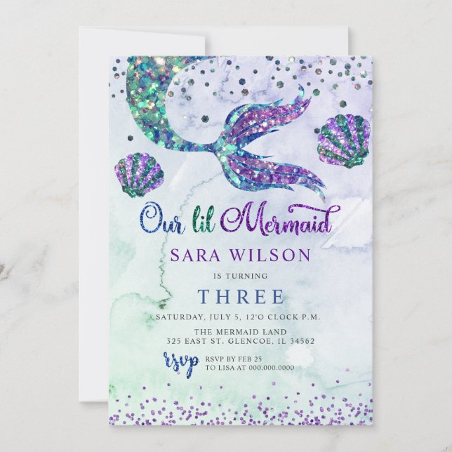 Invitation Mignonne violet vert Parties scintillant moderne S (Devant)