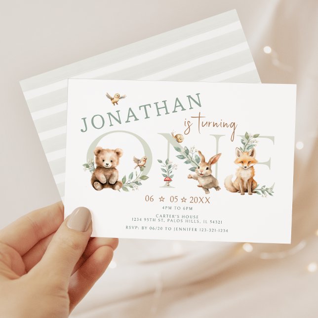 Invitation Mignonne Wild One Bois de forêt 1er anniversaire G (Créateur téléchargé)