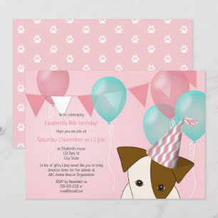 Invitation mignonnes filles chiot fête d'anniversaire rose ba