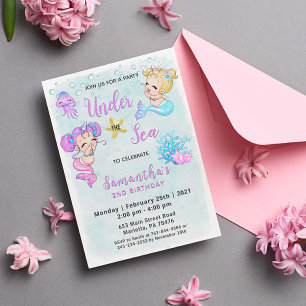 Invitation Mignonnes sous la mer fête d'anniversaire