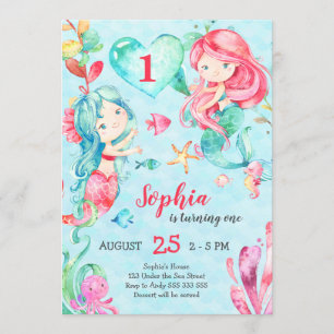 Invitation Mignonnes sous la Mer Girl premier anniversaire