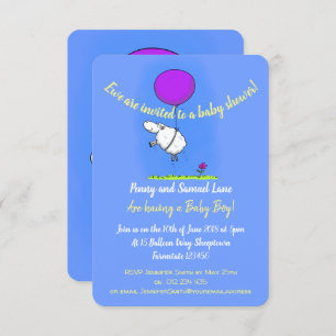 Invitation Mignons brebis avec baby shower en ballons