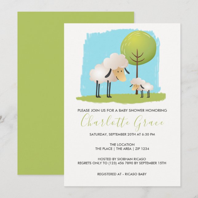 Invitation Mignons Et Agneaux Baby shower Personnalisé (Devant / Derrière)