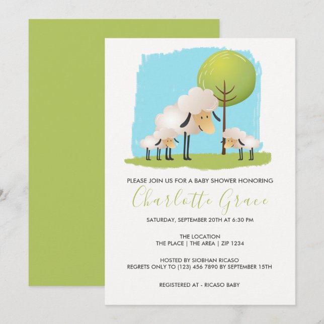 Invitation Mignons Et Agneaux Baby shower Twin Personnalisé (Devant / Derrière)
