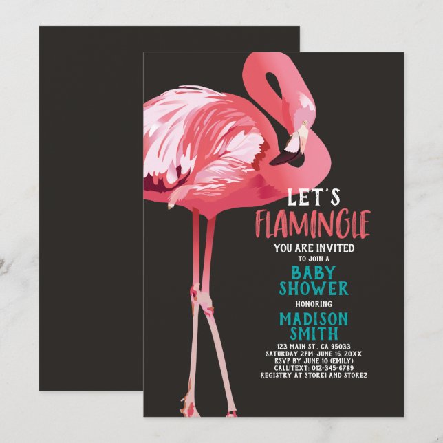 Invitation Mignons Flamants roses Tropical Flamingle Baby sho (Devant / Derrière)