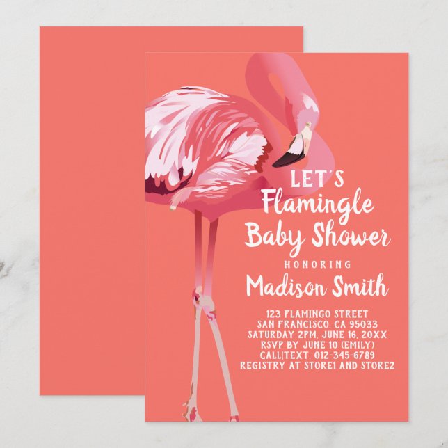 Invitation Mignons Flamants roses Tropical Flamingle Baby sho (Devant / Derrière)