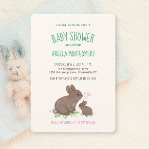 Invitation Mignons Lapins de la Forêt avec des Cœurs Baby Sho
