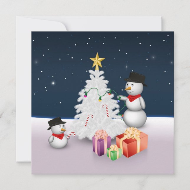 Invitation Mignons neigeurs avec sapin de Noël (Devant)