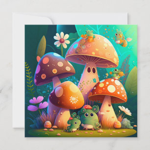 Invitation Mignons petits champignons verts adorables