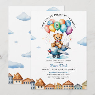 Invitation Mignons Teddy Bear Brown Avion 5e anniversaire