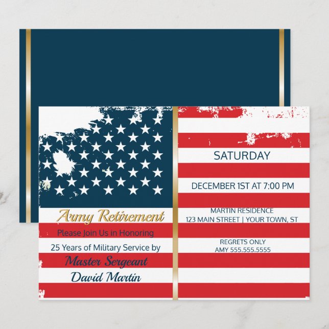 Invitation militaire de drapeau de partie de (Devant / Derrière)