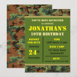 Invitation Militaire N'Importe Quel Âge Anniversaire