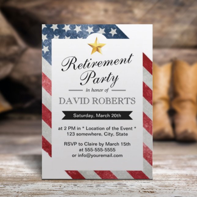 Invitation Militaire Retraite Gold Star & American Flag (Créateur téléchargé)