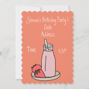 Invitation Milkshake fraise rose rétro filles fête