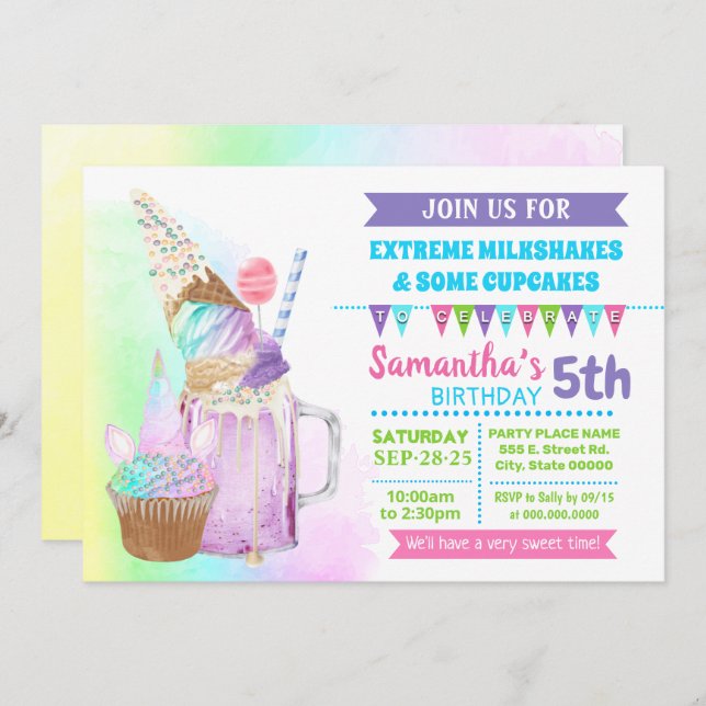 Invitation Milkshakes extrême glace crème d'anniversaire pani (Devant / Derrière)