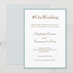Invitation Millennial Modern Hashtag Mint Gold Mariage blanc