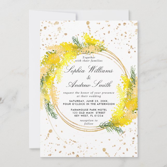 Invitation Mimosa Lush Flowers Mariage de couronne (Devant)