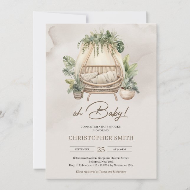 Invitation Mini Boho tropical verdure bébé bébé bébé bébé béb (Devant)