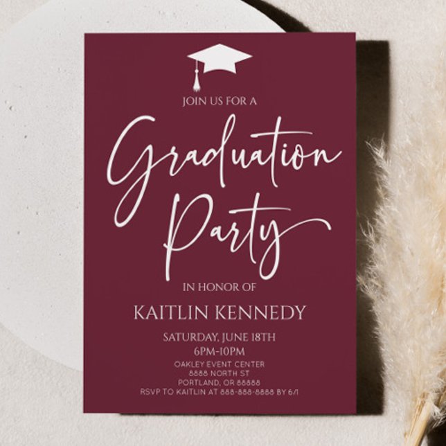 Invitation Mini Bourgogne Élégant Parti de Graduation (Créateur téléchargé)