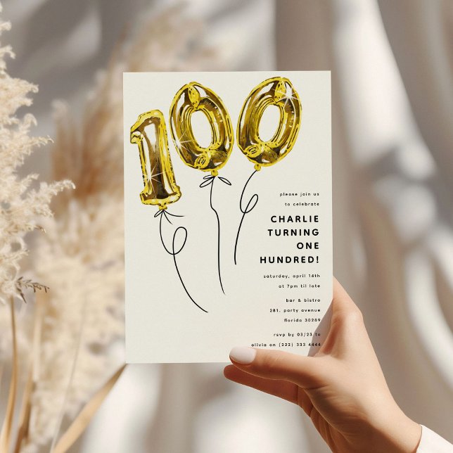 Invitation Mini Gold 100 Balloon 100e fête d'anniversaire (Créateur téléchargé)