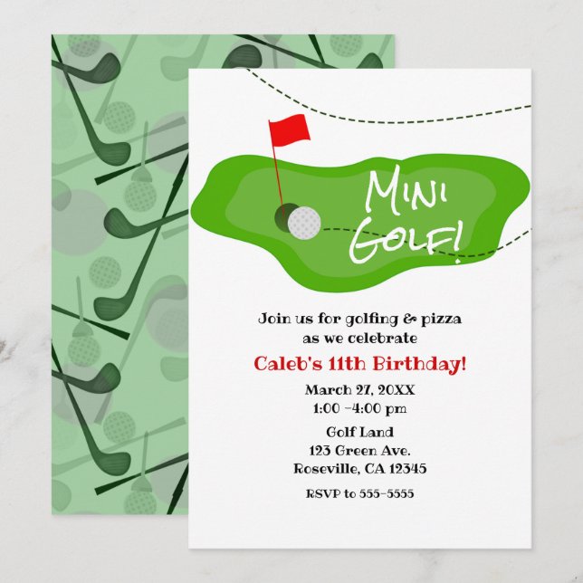 Invitation Mini Golf Golf Green Anniversaire Fête N'importe q (Devant / Derrière)