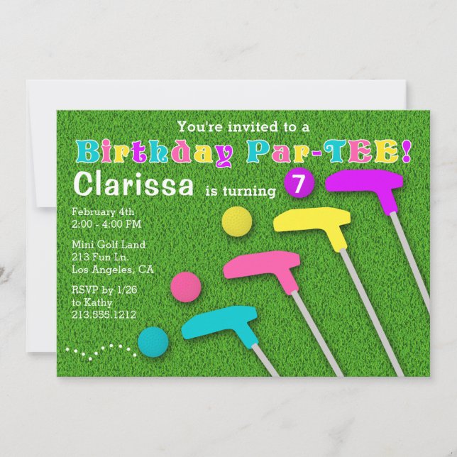 Invitation Mini Golf Par Tee Putt Putt Girl Anniversaire (Devant)