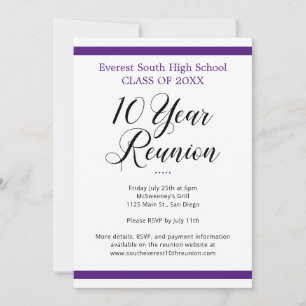 Invitation Mini minimaliste violet blanc 10 ans Réunion de cl