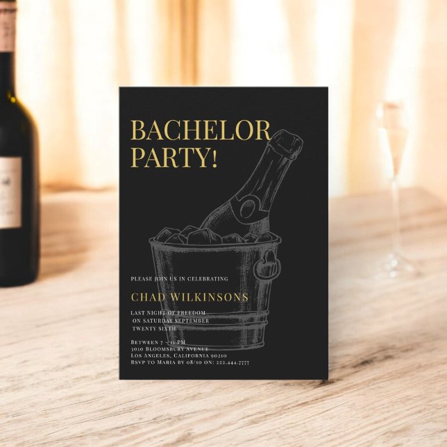 Invitation Mini-moderne Black Gold photo bachelor fête (bachelor party invitation fully editable in black and gold , celebrate your bucks party in style)