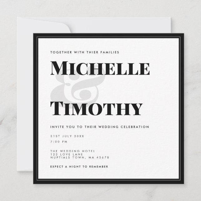 Invitation Mini-noir blanc Gras Typographie Mariage Inv (Devant)