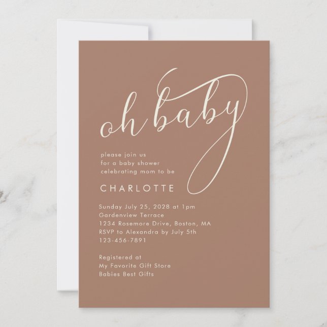 Invitation Mini Oh Baby Script Mocha Baby shower (Devant)