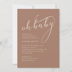 Invitation Mini Oh Baby Script Mocha Baby shower