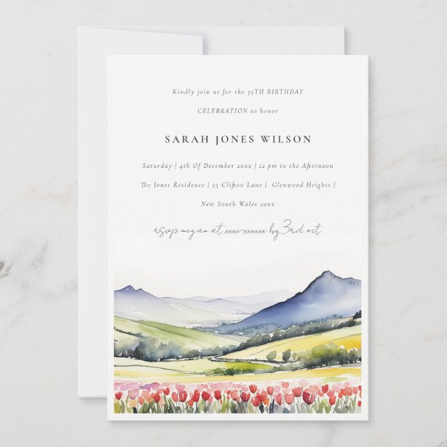 Invitation Mini-Pays Printemps Paysage Floral Anniversaire (Devant)