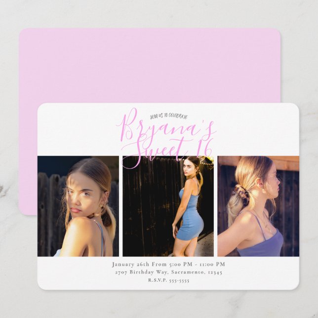 Invitation Mini Photo Sweet 16 Anniversaire (Devant / Derrière)