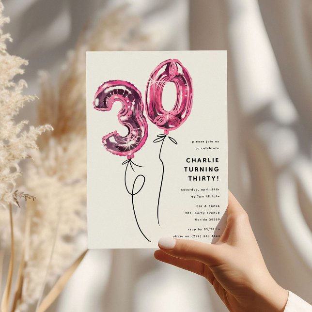 Invitation Mini rose 30 ballon 30e fête d'anniversaire (Créateur téléchargé)