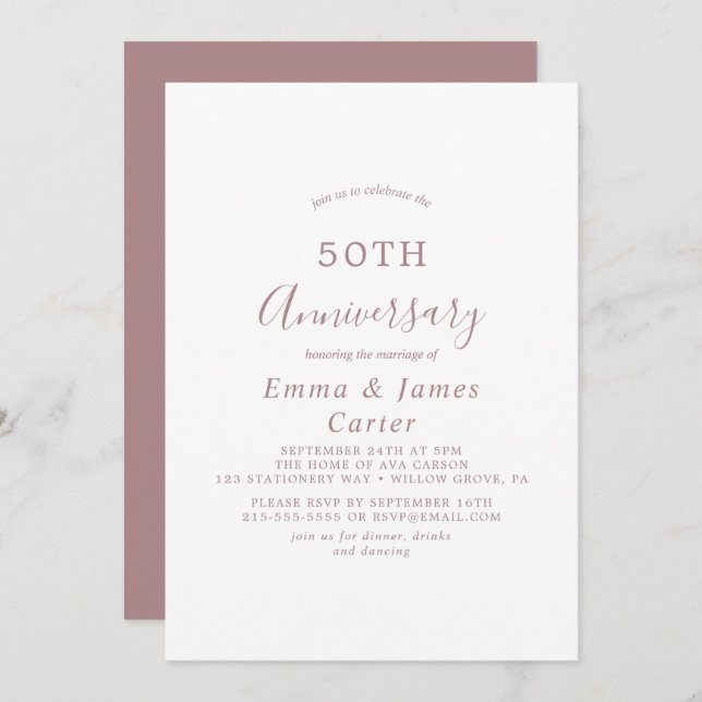 Invitation Mini-Rose Gold 50e anniversaire Mariage (Devant / Derrière)