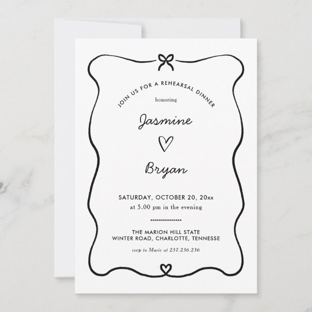 Invitation Mini Script mignon Dîner de répétition Coeur (Devant)