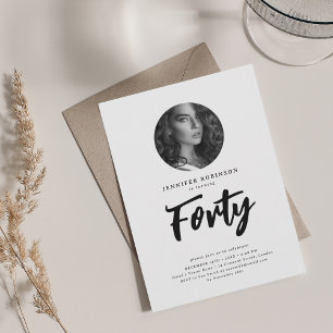 Invitation Mini script photo 40e anniversaire noir blanc