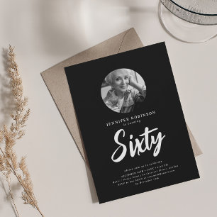 Invitation Mini script photo 60e fête d'anniversaire Noir