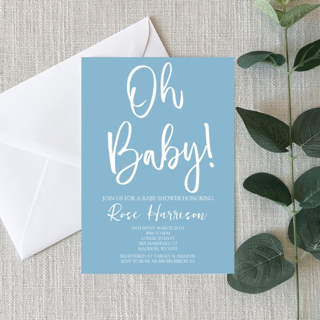 Invitation Miniature Oh Bébé ! Baby shower Bébé bleu (Créateur téléchargé)